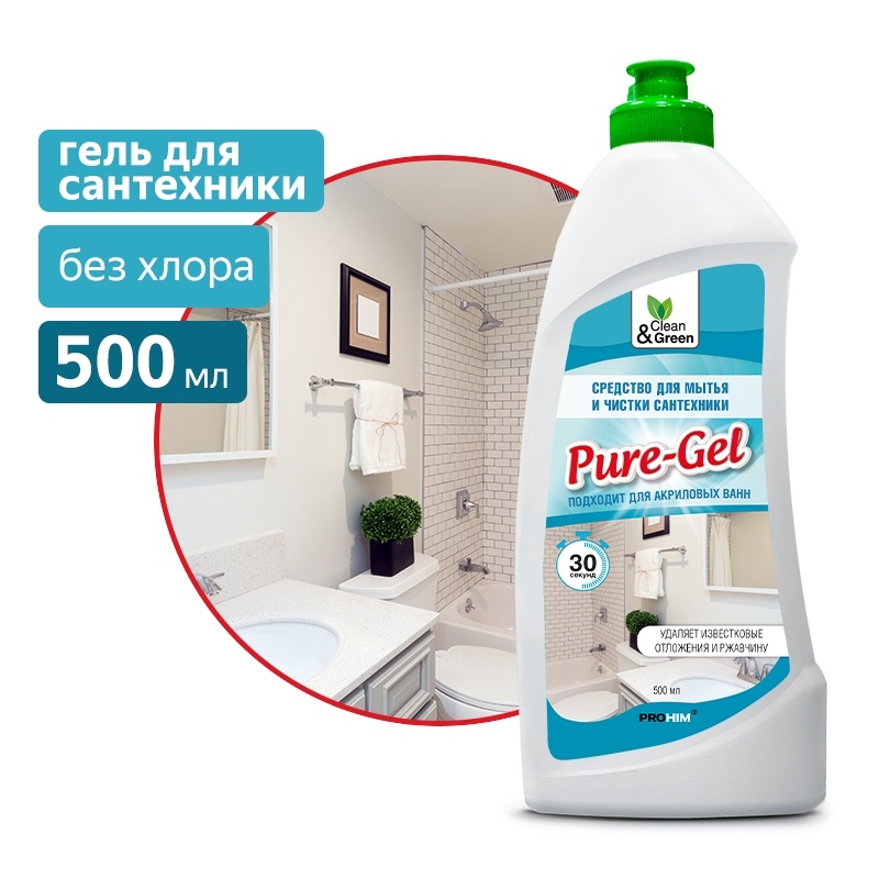 Средство для мытья и чистки сантехники Pure-Gel (кислотное, гель) 500 мл. Clean&Green CG8079
