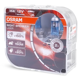 Автолампа галогенная H4 (60/55W P43T +150%) NIGHT BREAKER LASER (евробокс, 2шт) 3900K 12V OSRAM