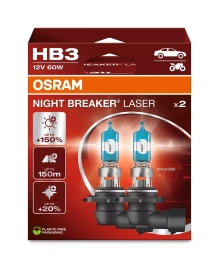 Автолампа галогенная HB3 (60W P20D +150%) NIGHT BREAKER LASER (евробокс, 2шт) 3200K 12V OSRAM
