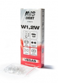Лампа AVS Vegas 12V. W1,2W(W2.1x4,6d) BOX 10шт.
