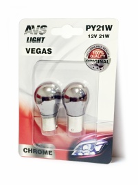 Лампа AVS Vegas CHROME в блистере 12V. PY21W(BAU15S) "orange" смещ. цоколь - 2 шт.