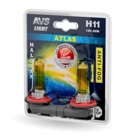 Галогенная лампа AVS /ATLAS ANTI-FOG/желтый H11.12V.55W.блистер-2шт.