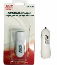 USB автомобильное зарядное устройство AVS 2 порта UC-433 (2,4А)