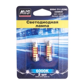 SV041 T11/белый/ (SV8,5) CANBUS 6 SMD 7020 36мм 12V., блистер 2 шт
