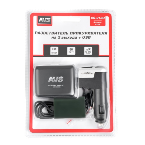 Разветвитель прикуривателя AVS 12/24 (на 2 выхода+USB) CS213U фото 2