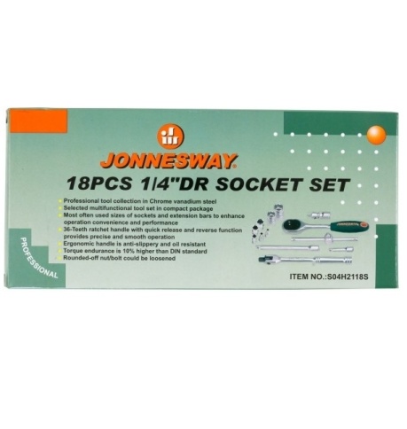 Набор головок 1/4 DR, 4-13 мм, 18 предметов, Jonnesway S04H2118S фото 3