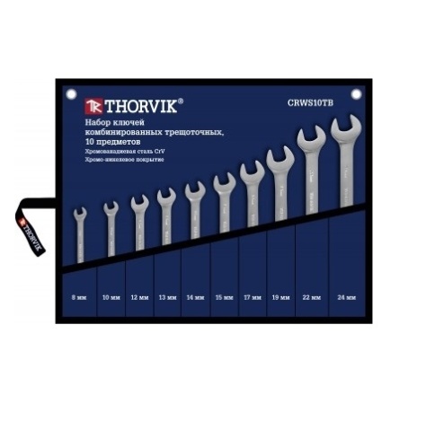 Набор ключей комбинированных трещоточных, 8-24 мм, 10 шт, Thorvik CRWS10TB (53468) фото 2