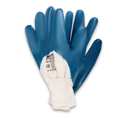Перчатки нитриловые обливные МБС (синие, резиновая манжета) 1 пара AVS RP-08 фото 1
