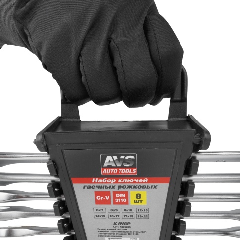 Набор ключей гаечных рожковых на держателе (6-22 мм) (8 предметов) AVS K1N8P фото 4