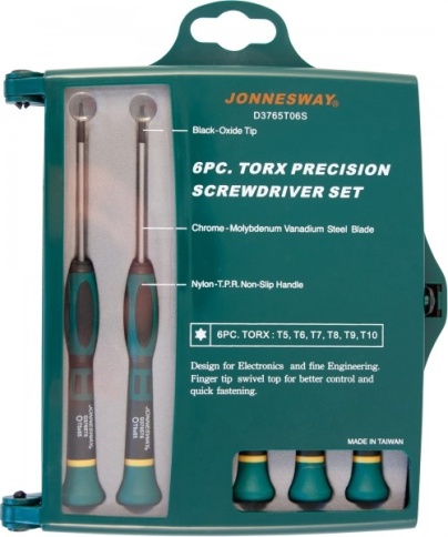 Набор отверток для точной механики Torx Т5-Т10 (6 шт) Jonnesway D3765T06S фото 2