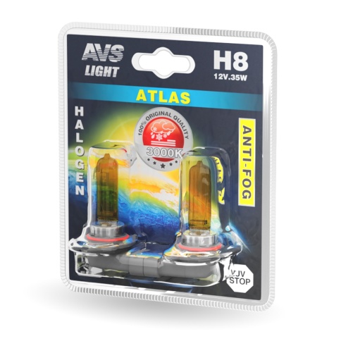 Галогенная лампа AVS /ATLAS ANTI-FOG/желтый H8.12V.35W.блистер 2шт. фото 1