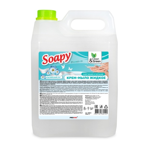Крем-мыло жидкое "Soapy" Premium "альпийский луг" увлажняющее 5 л. Clean&Green CG8012 фото 2