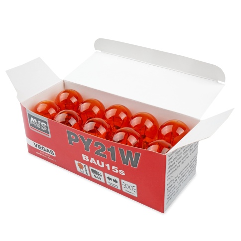 Лампа AVS Vegas 24V. PY21W(BAU15S) "orange" смещ.штифт BOX 10шт. фото 4