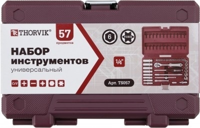 Набор инструмента 1/4"DR, 57 предметов, Thorvik TS057 (54003) в кейсе фото 3