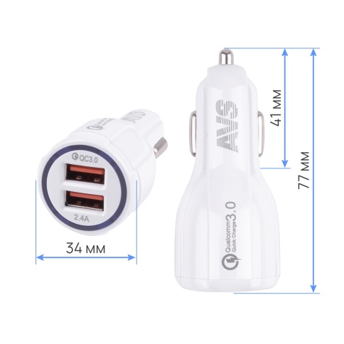 Автомобильное ЗУ AVS UC-123, 1 QC USB/1 USB, 3.0 А, 30 Вт (A07158S) фото 4