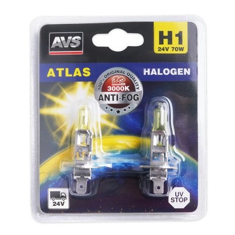 Галогенная лампа AVS /ATLAS ANTI-FOG/желтый H1.24V.70W.блистер 2шт. фото 1