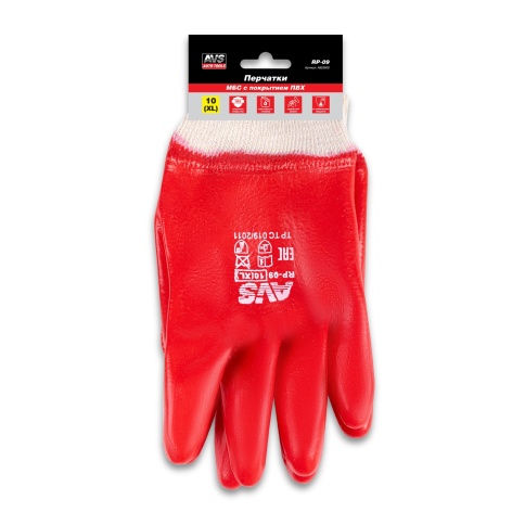 Перчатки ПВХ полный облив МБС (красные, резиновая манжета) 1 пара AVS RP-09 фото 5