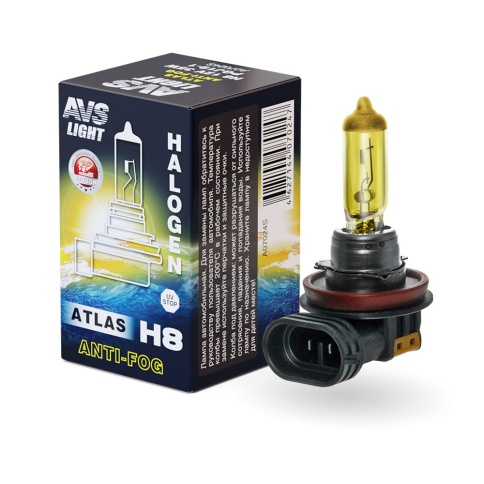 Галогенная лампа AVS ATLAS ANTI-FOG BOX желтый H8.12V.35W. коробка 1шт. фото 1