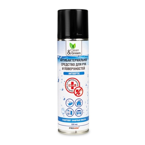 Антибактериальное средство для рук и поверхностей (аэрозоль) 335 мл Clean&Green CG8009 фото 1