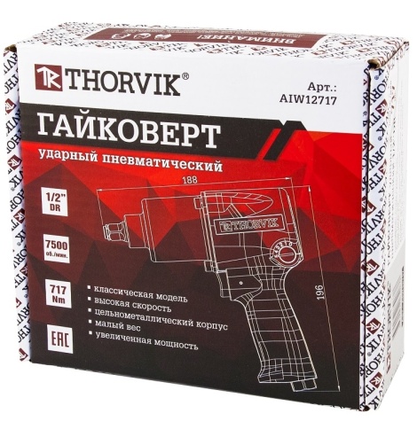 Гайковерт ударный пневматический 1/2 DR 7500 об/мин, 717 Нм, Thorvik AIW12717 (52482) фото 6