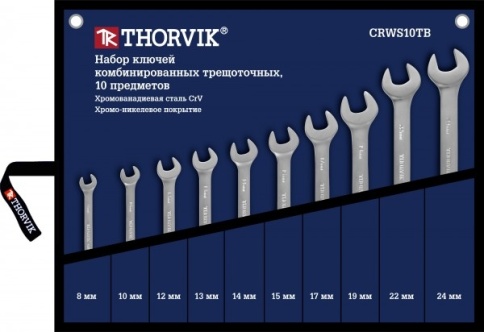 Набор ключей комбинированных трещоточных, 8-24 мм, 10 шт, Thorvik CRWS10TB (53468) фото 1