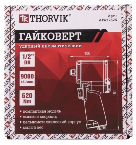 Гайковерт ударный пневматический 1/2"DR, 9000 об/мин, 620 Нм, Thorvik AIW1262S (53923) фото 3
