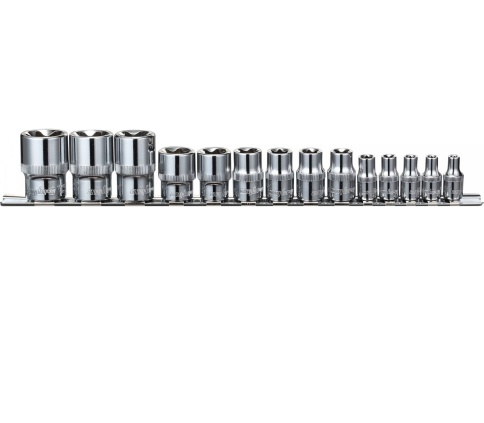 Набор головок торцевых 1/4, 3/8, 1/2 DR, внешний TORX, E4-E24, 14 предметов, Ombra 910614 фото 1