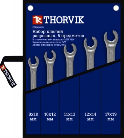 Набор ключей разрезных в сумке 8-19 мм, 5 шт, Thorvik FNWS005 (52055) фото 1