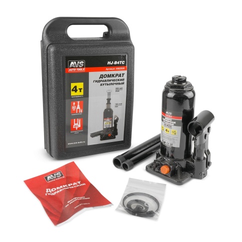 Домкрат гидравлический AVS HJ-B4TC, 4т, 180-350мм. с клапаном, в кейсе (ремкомплект) фото 3