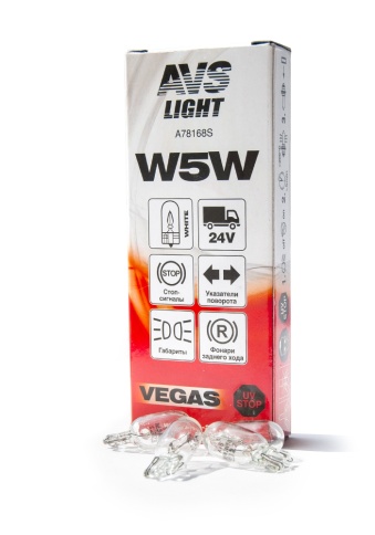 Лампа AVS Vegas 24V. W5W (W2,1x9,5d) BOX 10шт. фото 1