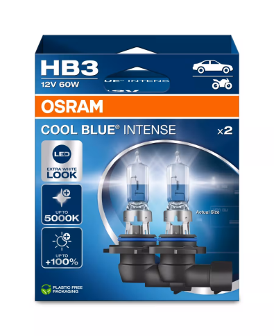 Автолампа галогенная HB3 (60W P20D +100%) COOL BLUE INTENSE (евробокс, 2шт) 5000K 12V OSRAM фото 1