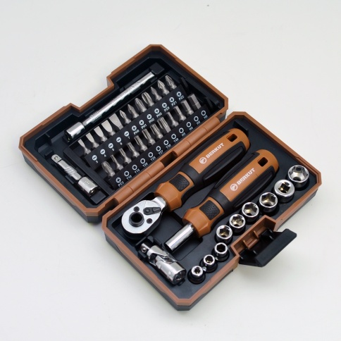 Набор инструментов с трещоткой, битами и головками 1/4 DR, BERKUT BS-SET9538 (38 предметов) в кейсе фото 3