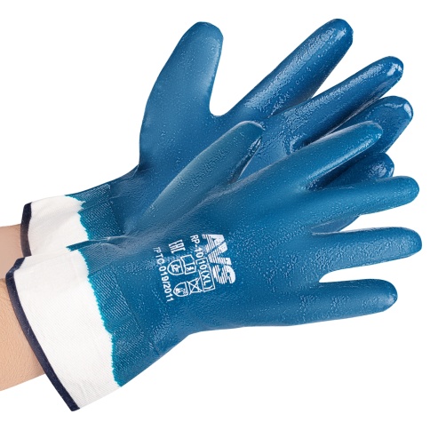 Перчатки нитриловые полный облив МБС (синие, краги) 1 пара AVS RP-10 фото 2