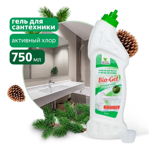 Средство для мытья и чистки сантехники "Bio-Gel" (с активным хлором) 750 мл. Clean&Green CG8072 фото 1