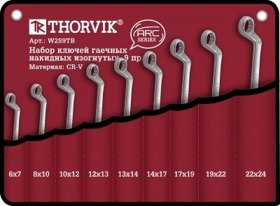 Набор ключей гаечных накидных изогнутых серии ARC, 6-24 мм, 9 предметов, Thorvik W2S9TB (52624) в су фото 1