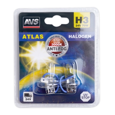 Галогенная лампа AVS /ATLAS ANTI-FOG/желтый H3.24V.70W.блистер 2шт. фото 1