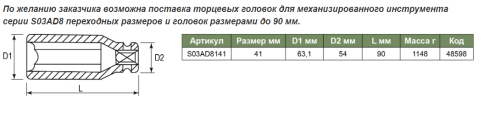 Головка торцевая ударная глубокая 1 DR, 41 мм, Jonnesway S03AD8141 фото 2