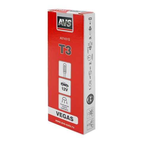 Лампа AVS Vegas 12V. T3 1.2W (б/ц, усы 2см) BOХ 10шт. фото 3