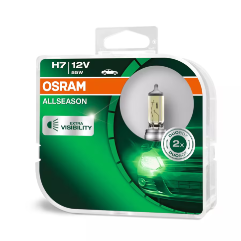 Автолампа галогенная H7 (55W PX26D +30%) ALLSEASON (евробокс, 2шт) 12V OSRAM фото 1