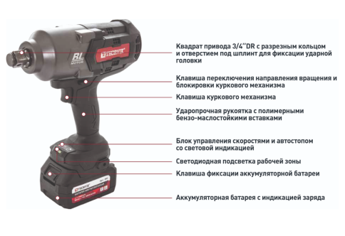 Гайковерт ударный аккумуляторный бесщёточный 3/4"DR, 21В, 1700 Нм, Thorvik BBIW341700 (53654) фото 4