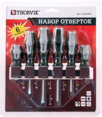 Набор отверток стержневых на держателе, 6 предметов, Thorvik SDS06BC (52290) фото 1