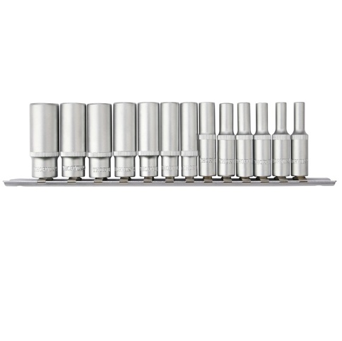 Набор головок торцевых глубоких 1/4"DR, 4-14 мм, 13 предметов, Thorvik S11S2113SM (54357) на держате фото 1