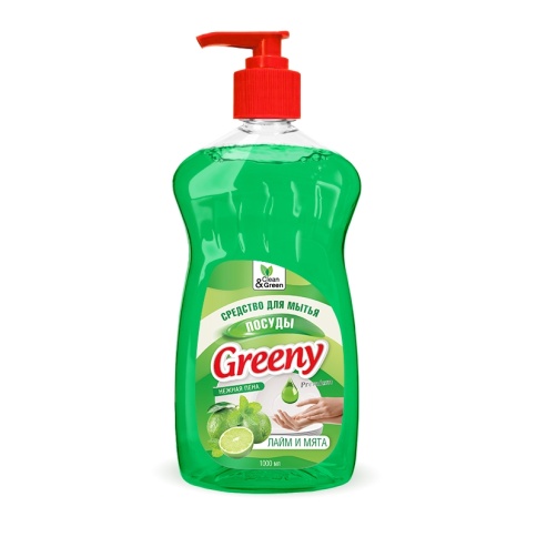 Средство для мытья посуды "Greeny" Premium "Лайм и мята" с дозатором 1000 мл. Clean&Green CG8140 фото 2