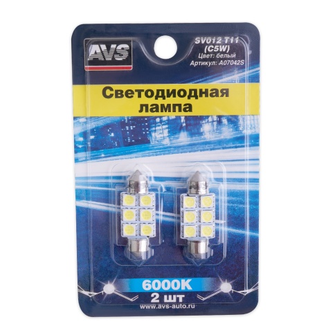 SV012 T11/белый/ (SV8,5/8) 6SMD 5050 36мм, блистер 2 шт. фото 1