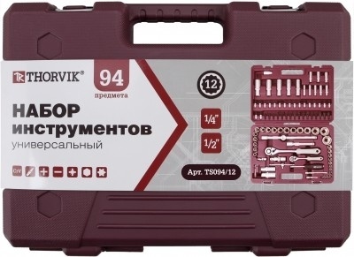 Набор инструмента с 12-гранными головками, 94 предмета, Thorvik TS094/12 (54010) в кейсе фото 3
