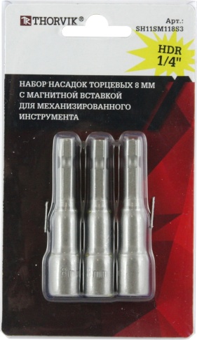 Набор насадок торцевых 8 мм с магнитной вставкой HDR 1/4 DR, 3 пр., Thorvik SH11SM118S3 (54373) фото 3
