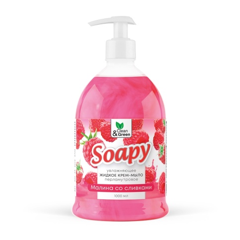 Крем-мыло жидкое с перламутром "Soapy" малина со сливк. увл. с дозатор. 1000 мл. Clean&Green CG8305 фото 2