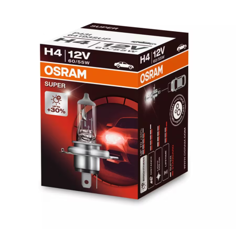 Автолампа галогенная H4 (60/55W P43T +30%) SUPER 12V OSRAM фото 1