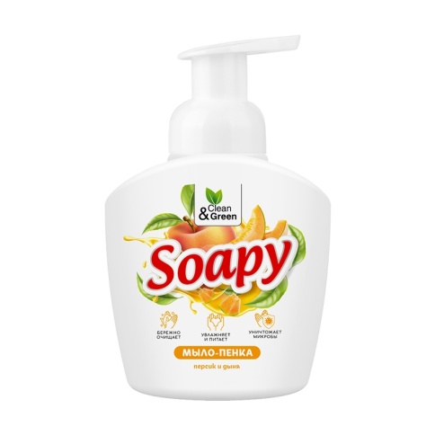 Жидкое мыло-пенка "Soapy" "Персик и дыня" пенный дозатор 400 мл. Clean&Green CG8234 фото 2