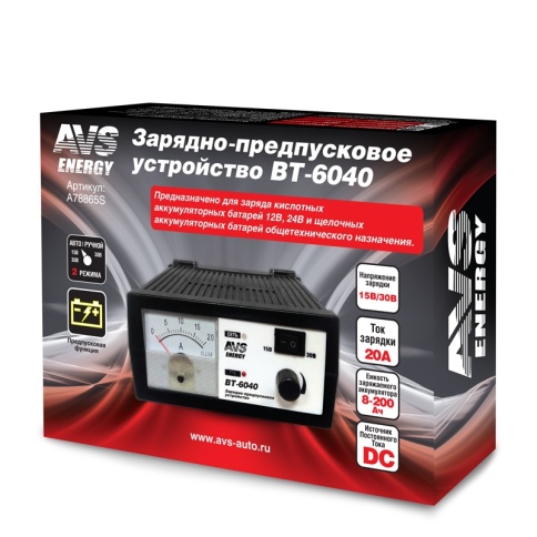 Зарядное устройство для автомобильного аккумулятора AVS BT-6040 (20A) 12/24V фото 9